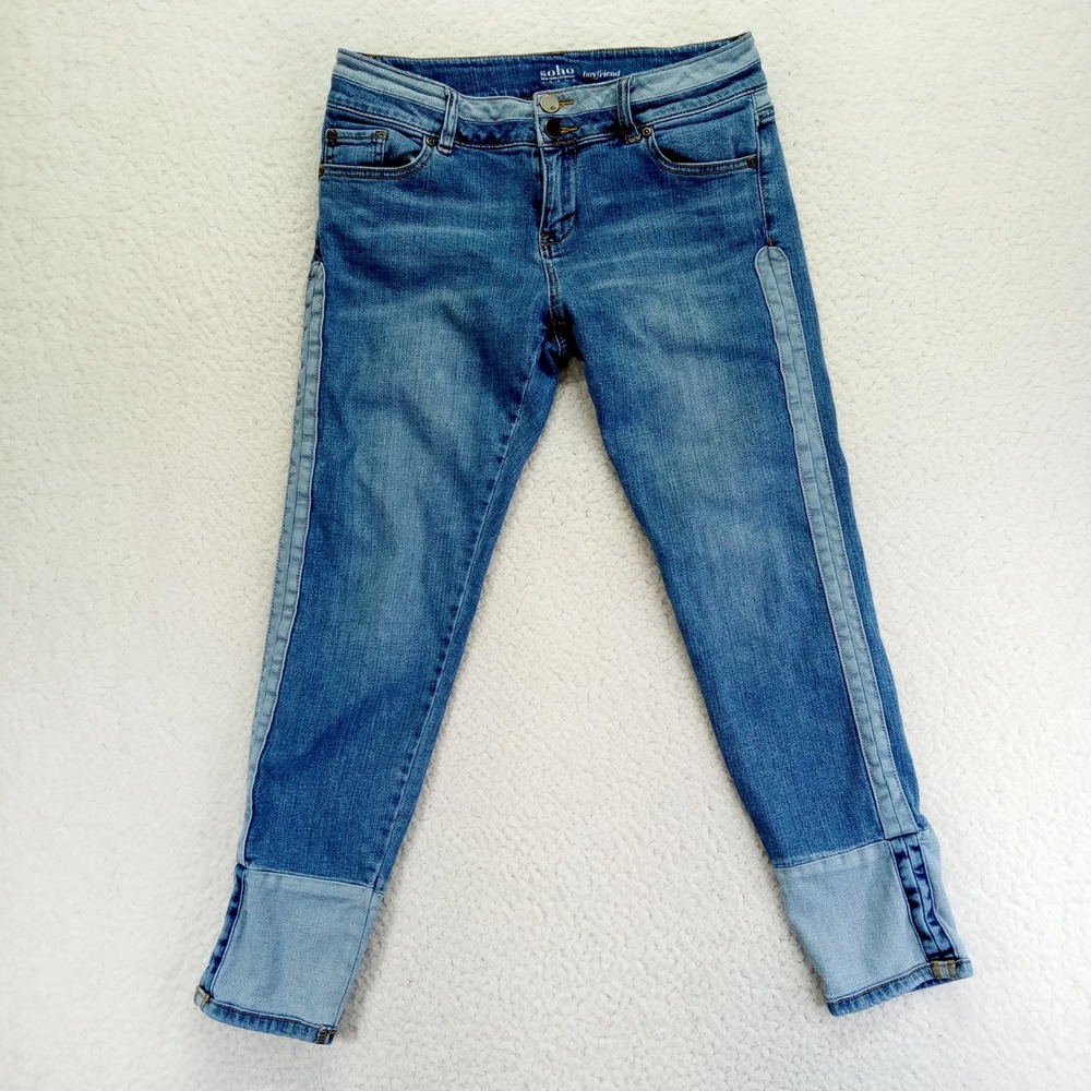 Soho New York & Company Boyfriend Jeans Blue‎ Side Stripe Colorblock Womens 6